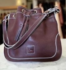 Dooney Bourke Dark Brown Savannah Bucket Drawstring Hobo Bag Florentine Leather