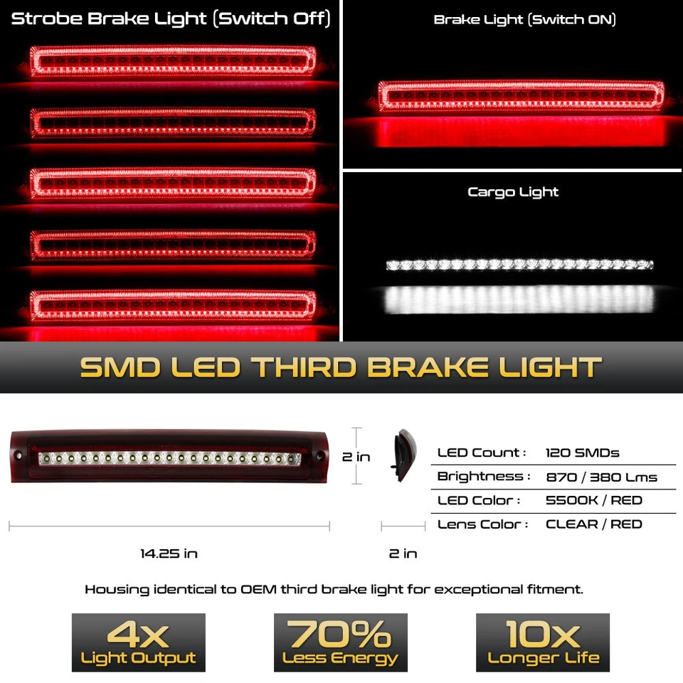 Full LED Red Clear 3rd Third Brake Tail Light Lamp For 1997-2003 Ford F150 Truck Foto 2 de 4