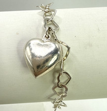 Solid .925 Sterling Silver 7 in. Custom Link Bracelet W/ Hearts