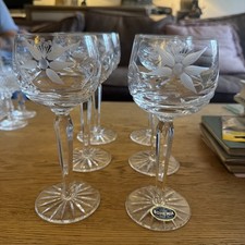 Bohemia Czech Lead Crystal Wine Glasses with Floral Design Set of 6 Vintage VGC