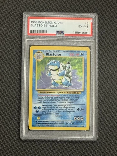 1999 Pokémon Game Holo Rare Blastoise 2/102 PSA 6