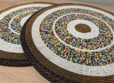 Set Of 2 African Real leather Beaded Placemats - Large