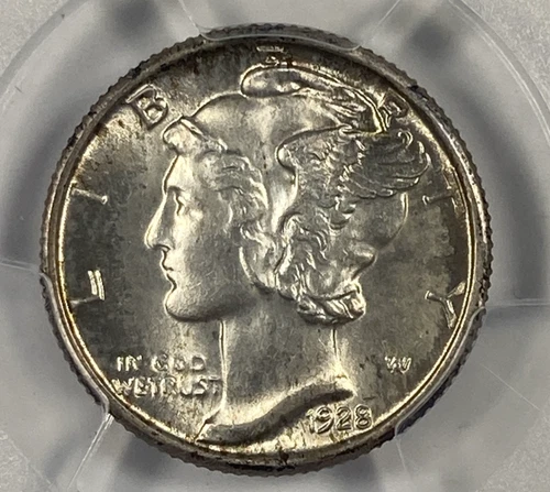 1928 Mercury Dime .10. PCGS MS 64. FB. Frosty Original.