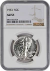 1943 Walking Liberty Silver Half Dollar AU55 NGC