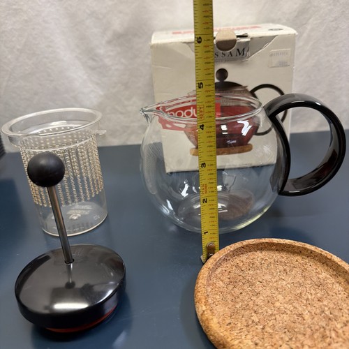 Bodum Tea Pot French Press Round Glass Body Germany 1 Pint Assam Infusion - Foto 6 di 11