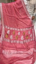 Pink 100 khadi Chiffon Sari Zari Banarasi Woven Designer Saree With Blouse Pce
