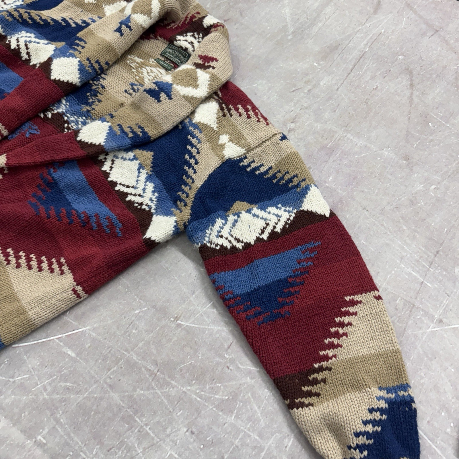 Vintage Ralph Lauren Country Navajo Hand Knit Cardigan Sweater Wool Size L Aztec image 6