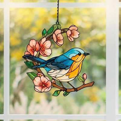 Bluebird Acrylic Suncatcher, Spring Window Hanging Decor, Bird Lover Gift