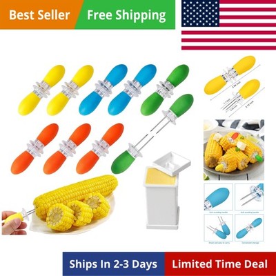 18 Pcs Stainless Steel Corn Cob Holders with Silicone Handles and Butter Spreade