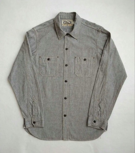 Freewheelers Neal Selvedge Chambray Work Shirt Black Pepper Size 16 M/L