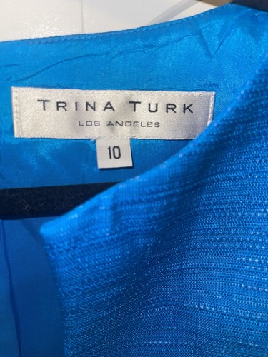 Trina Turk SHARP Turquoise Blue Sleeveless Cross Notch Neck Dress 10 - Picture 3 of 6