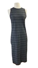 LOFT Women’s Maxi Sundress Sz MP New Black Gray Striped Knit Stretch Sleeveless