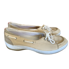 Keds Shoes Womens 7 Slip On Boat Deck Dock Tan Khaki Canvas Lace Tie Flats Beach