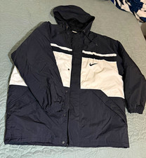 Vintage 90s NIKE Men's Black/White Colorblock Hooded Full Zip Windbreaker Jacket