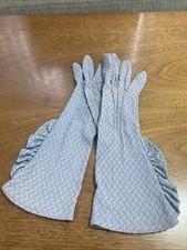Super Unique Vintage 1960s Women s Gloves Blue Lavender Embroidery Ruffle Size 7