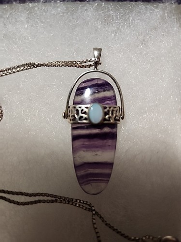 Purple Flourite And Moonstone Necklace .925 D9 - Picture 2 of 11