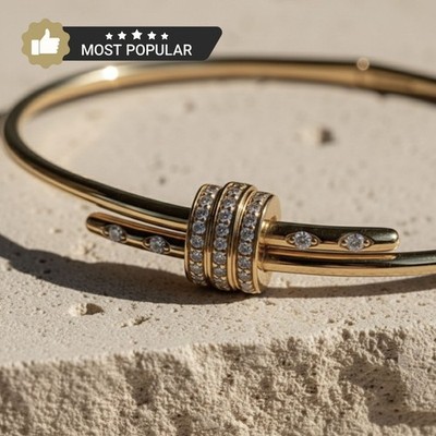 0,17 kt F/VS1 Rundschliff Lab Grown Diamant Damen Armreif Armband 14 kt Gelbgold
