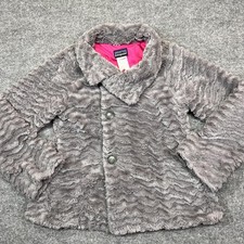 Patagonia Jacket Girls XL 14 Gray Fleece Button Front Lined Winter Cozy Textured