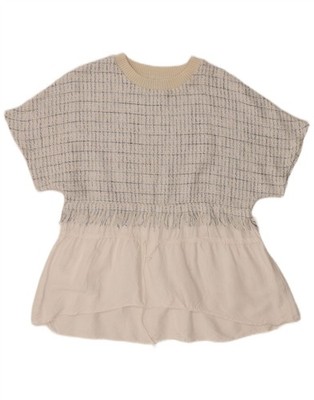 Zara Damen Bluse Top UK 14 Medium Weiß Kariert Baumwolle HH05