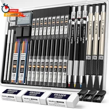 Nicpro 35PCS Art Mechanical Pencil Set, 3 PCS Metal Drafting Pencil 0.5 Mm & 0.7