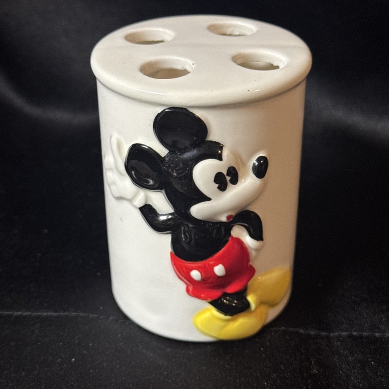 Vintage Disney Ceramic Mickey Mouse 3D Figure Classic toothbrush holder Japan
