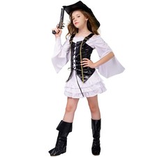 Kid's Girl Pirate Halloween Cosplay Costume 10-12Y 10-12Y, White black