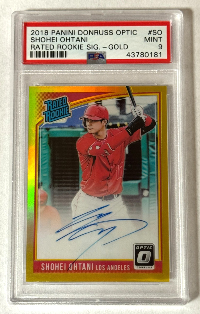 Shohei Ohtani Rated Rookie Auto Gold Prizm #2/10 2018 Panini Donruss Optic PSA 9