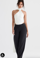 House of CB Farrah Ivory Satin Wrap Neck Bodysuit Size Small