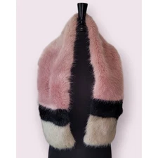 Sam Edelman Faux Fur Pull-Through Scarf Pink Black Neck Warmer 46" EUC