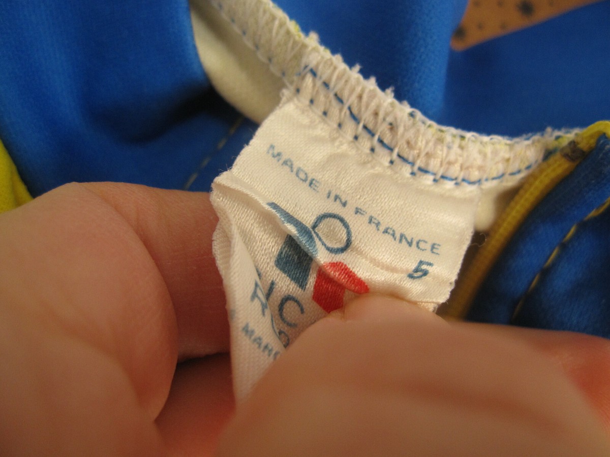 Ancien Maillot Cycliste Vintage Limoges CAPO 90's - Jaune Et Bleu, Taille 5 / XL, En Polyester, Marque Tricots Du Rocher