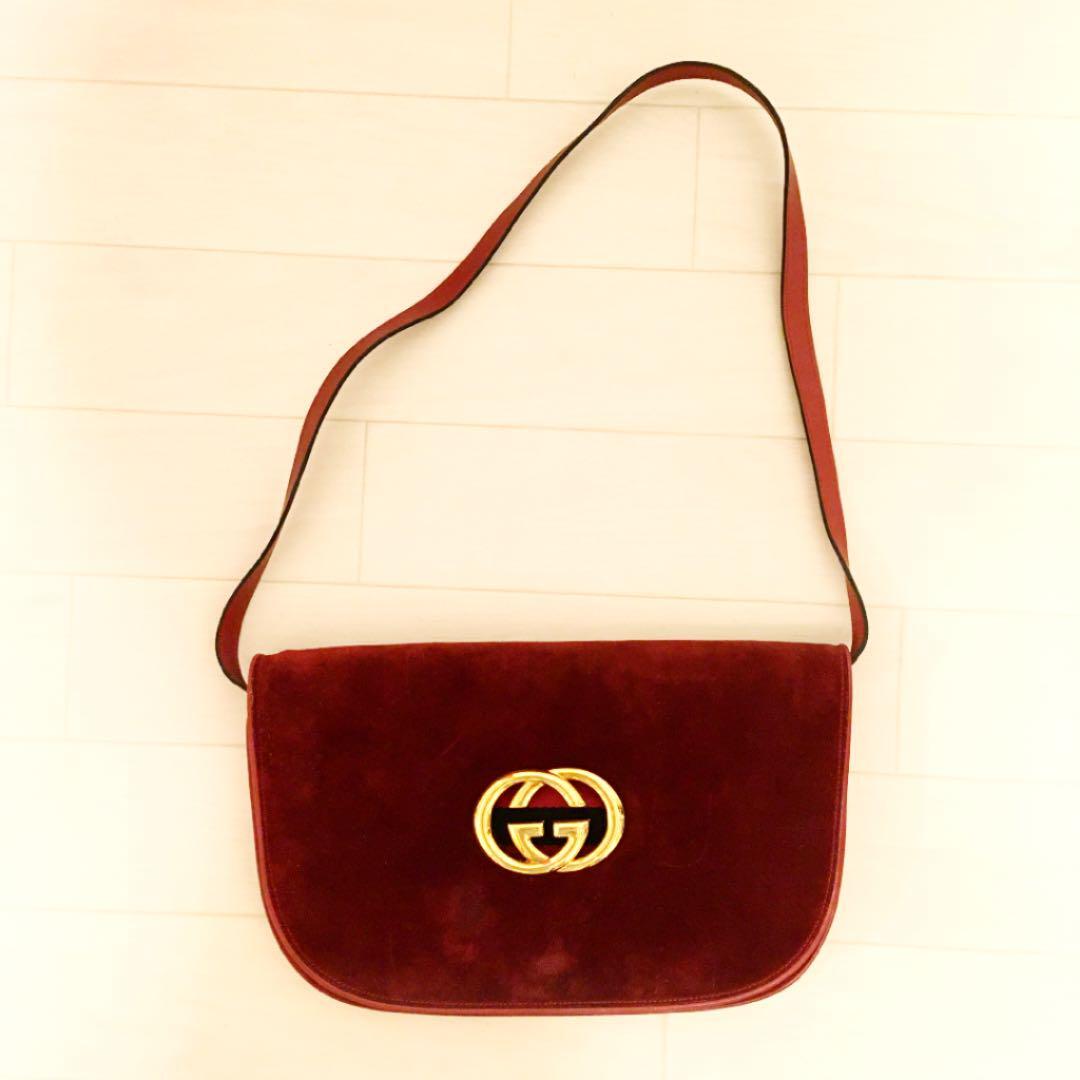 Auth Old Gucci Vintage GG Logo Red Shoulder Bag From Japan