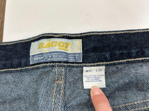 Vintage Old Navy Mens Size 42x30 Dark Blue Straight Baggy Wide Leg Jeans - Picture 2 of 9