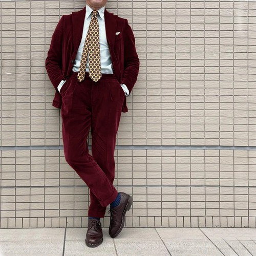 Men's Retro Corduroy Suit Two Piece Single Breasted Jacket Pants Casual 2 Pieces - Picture 25 of 27