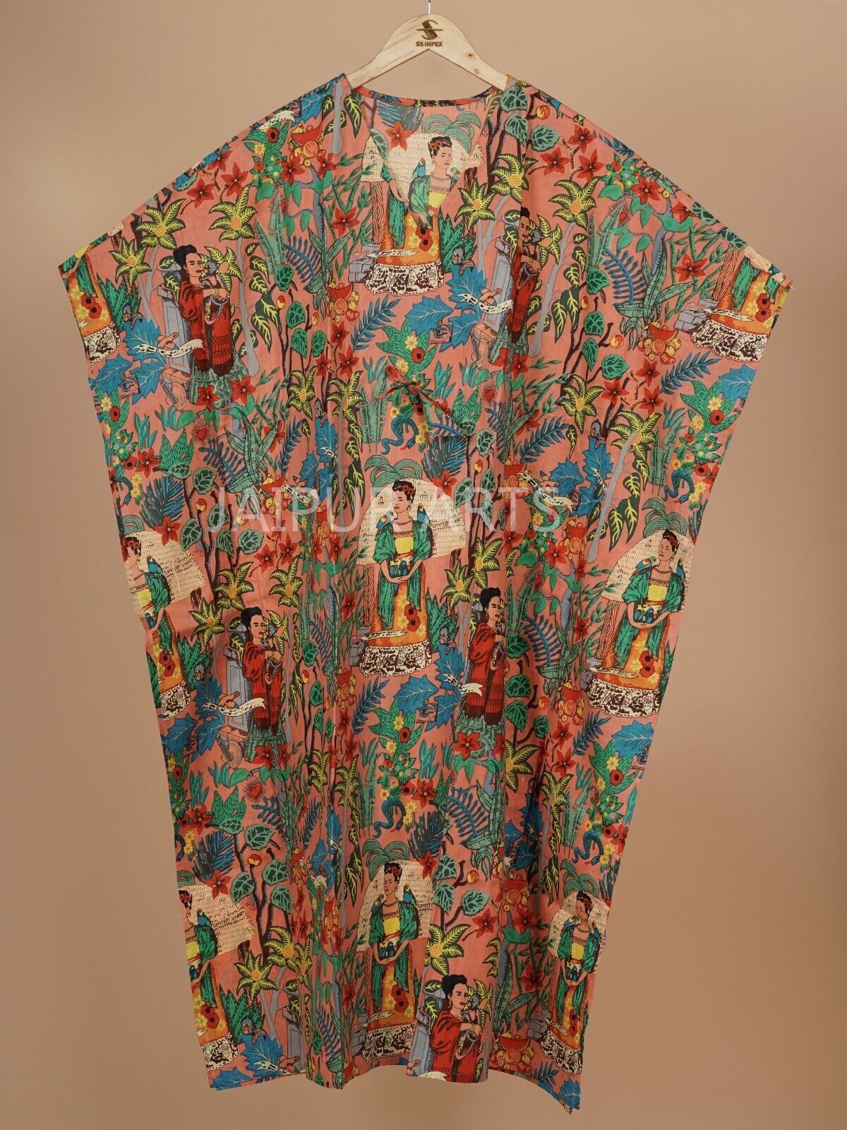 Indien Coton Floral Maternité & Téter Salon Robe avec Avant Fermeture Caftan