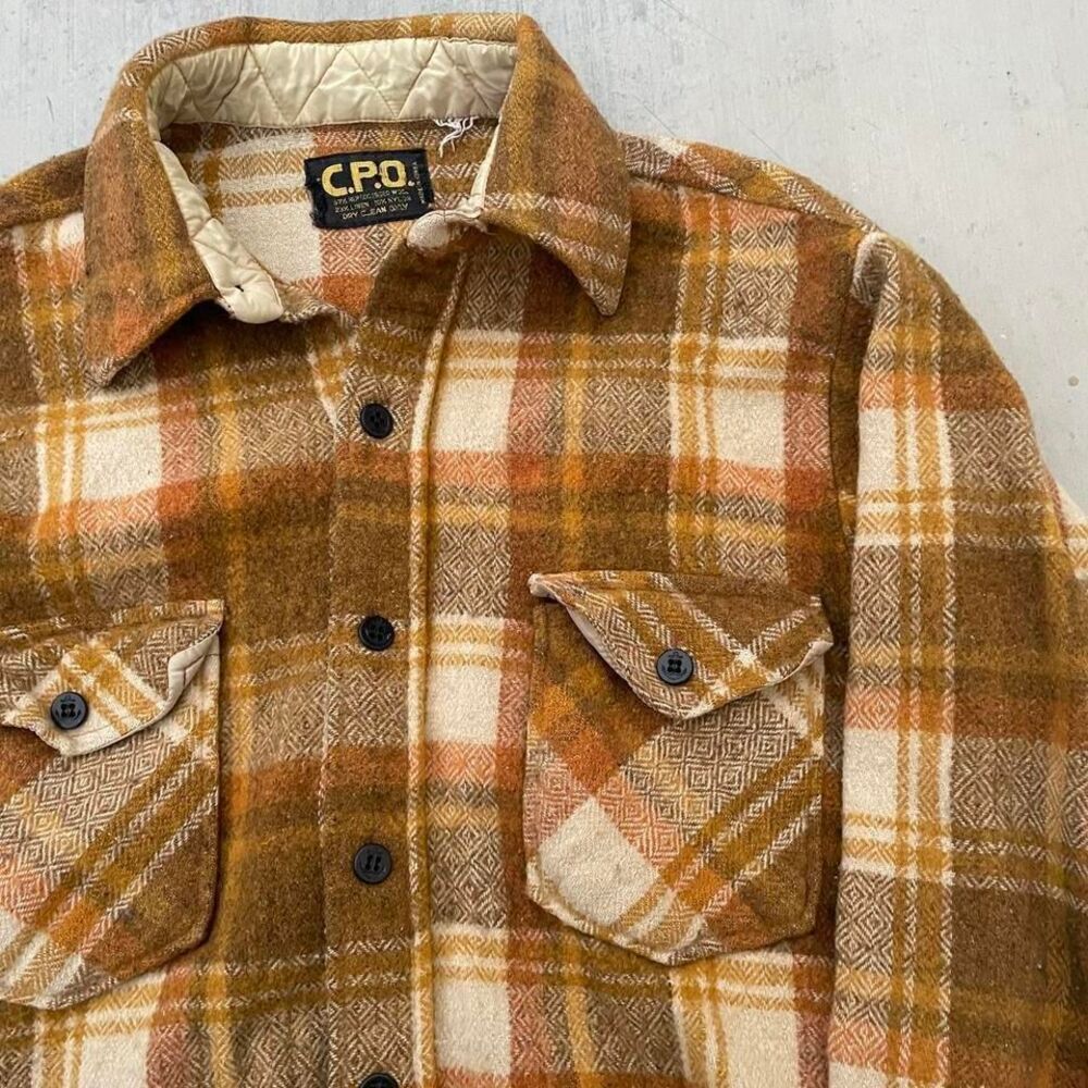 Vintage 1960s Yellow and White Plaid Flannel C.P.O. Made in