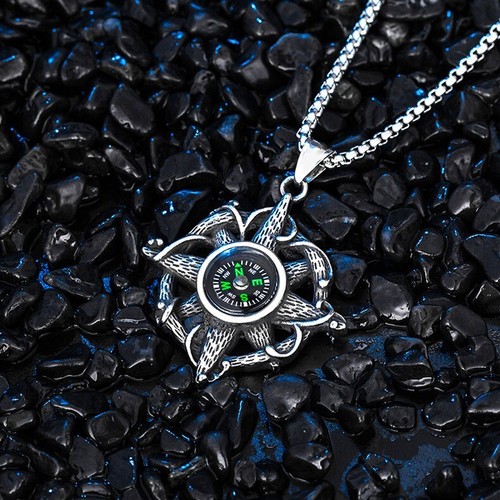 Stainless Steel Hip Hop Devil Compass Pendant Design with a 24 inch Box Chain - Picture 5 of 11