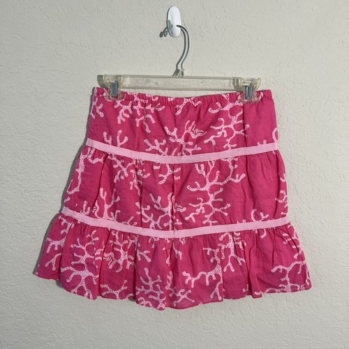 Lilly Pulitzer Pink Ocean Coral Print Tiered Chiffon Skirt Sz 14 - Picture 4 of 8