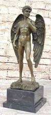 Art Deco/Nouveau Nude Naked Male Angel Genuine Bronze Sculpture Statue Figurine