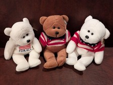 3 Vintage Teddy Bear Plush Beanie Bears Patriot American Liberty Flag Sweater