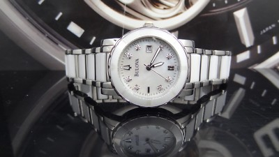 Bulova 98P121 Diamond Accent MOP Dial Ceramic & Stainless Women's Watch $525