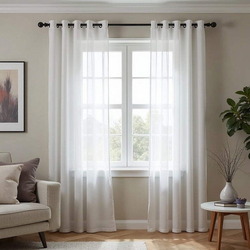 White Sheer Curtains Pair Eyelet 132 & 264cm Widths | 213cm Drop - Picture 6 of 7