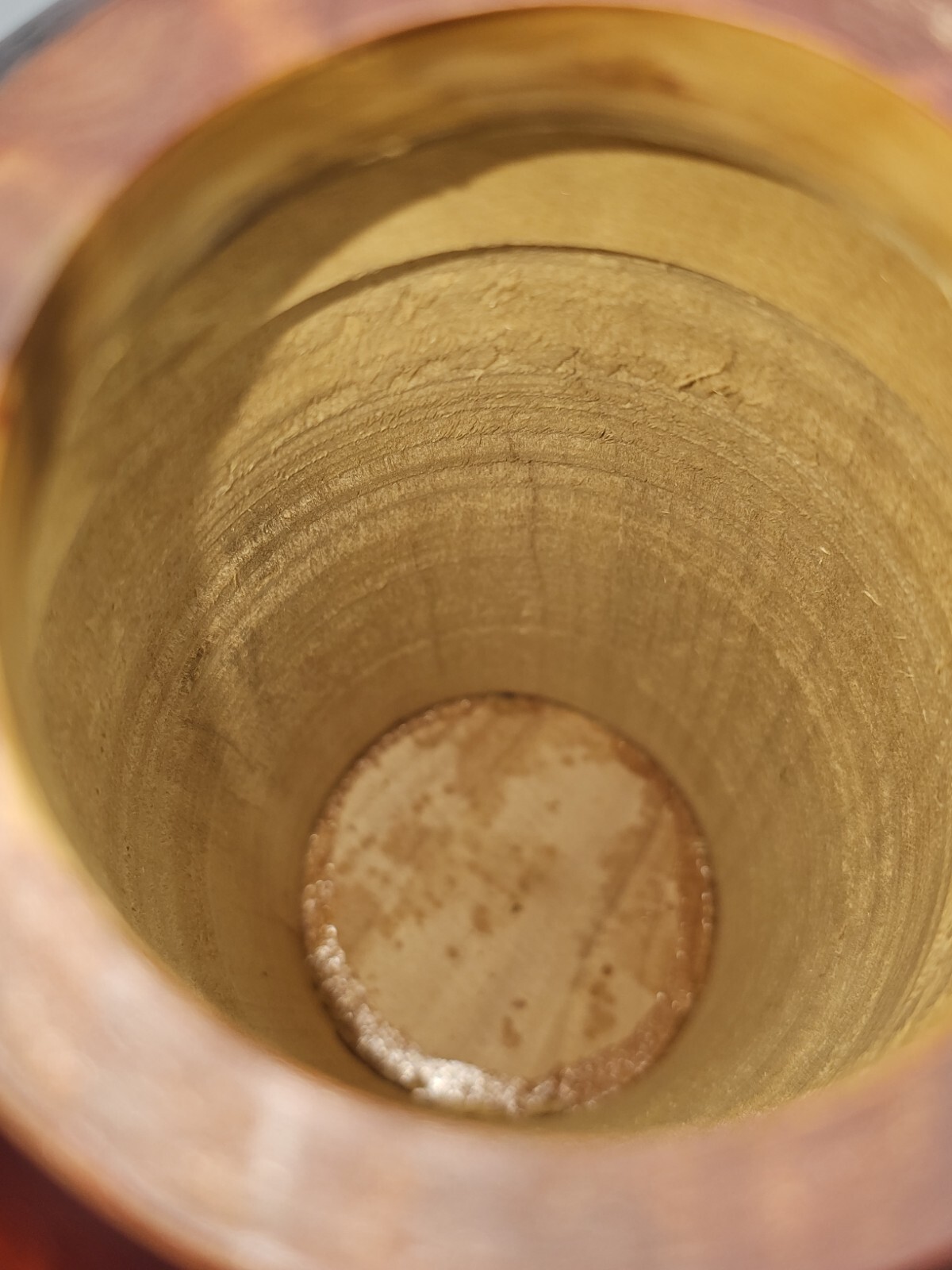 Wooden Container Jar W/Lid  Decorative Spiral Carved Two-Tone Design Apprx 7.5"H