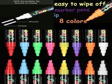 Premium Neon Liquid Chalk Pens 6mm Washable Window Markers Set of 8 inc White UK