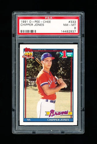 1991 OPC BASEBALL 333 CHIPPER JONES ROOKIE CARD PSA 8 NM-MINT BRAVES