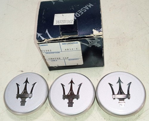 Maserati 3200 or 4200 Wheel Rim Center Caps_387201362_NEW_Set of Three Badges_OE