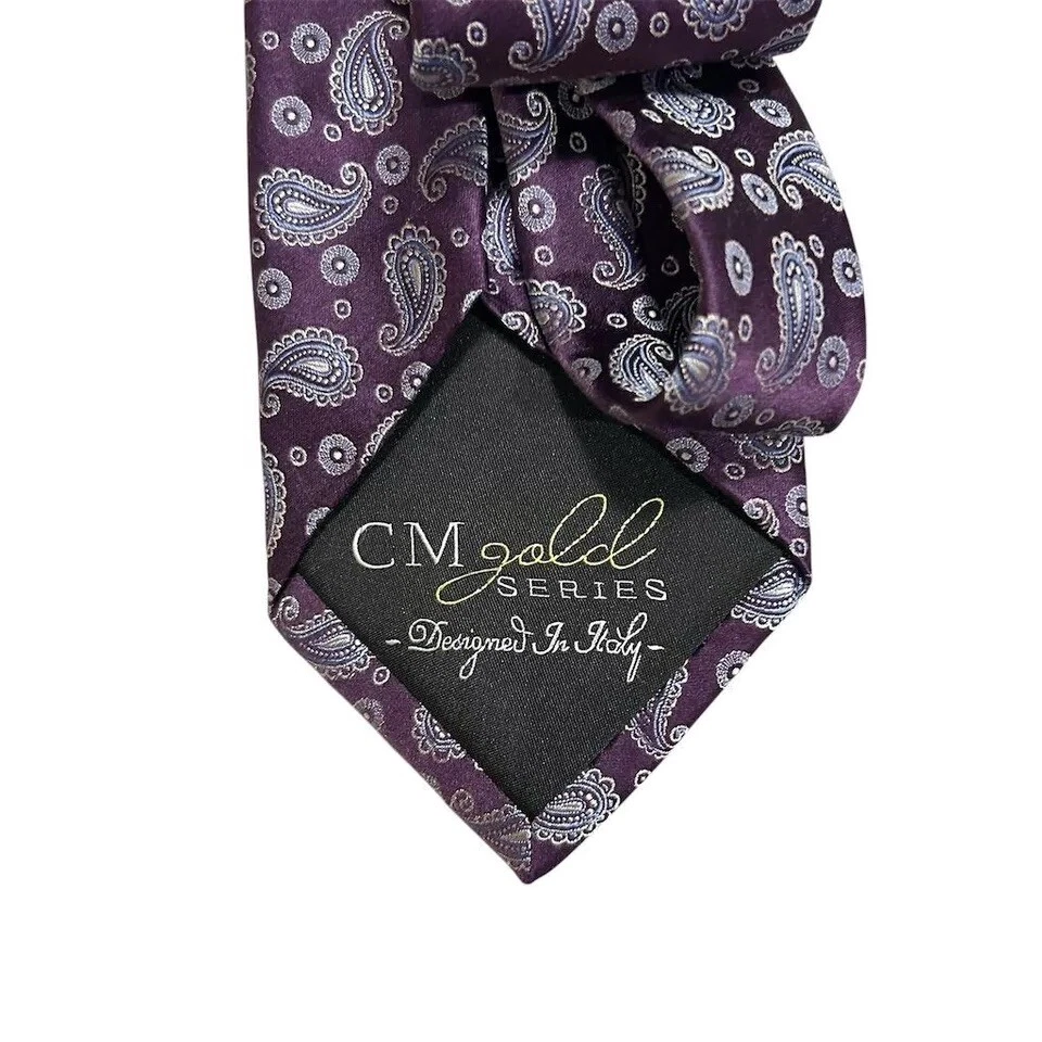 Juego de corbata y cuadrado de bolsillo de cachemira púrpura serie CM Gold para hombre Foto 4 de 4