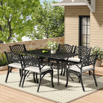 7Pcs Cast Aluminum Bistro Set Garden Furniture Dining Table
