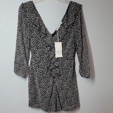Zara Black and White Floral Ruffle Chiffon Romper size small