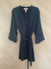 Oscar De La Renta Pink Label L Teal Shiny Satin Robe