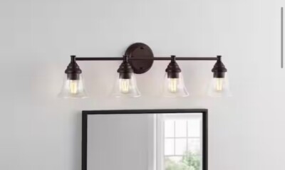  Hampton Bay Marsden 32.5 in. 4-Light Satin Bronze Vanity Light Clear Glass